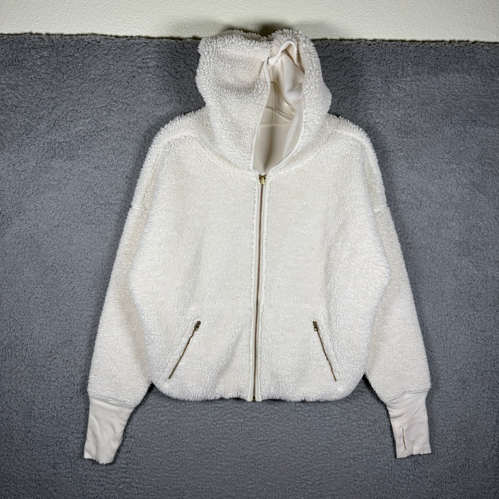 Athleta Sherpa Reversible Full Zip Hoodie Cream Off White Womens Medium‎